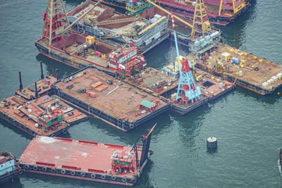 High angle view of ship sailing in sea