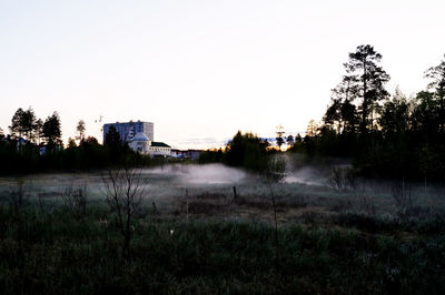 View of buildings against clear sky