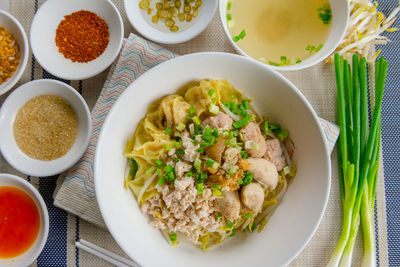 High angle view of food in plate on table