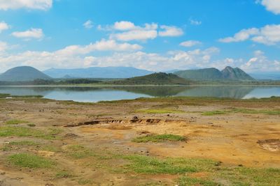 Scenic view of lake elementaita against sky in rural kenya 