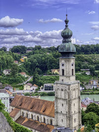 View of buildings against cloudy sky