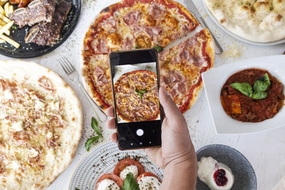 High angle view of food on table