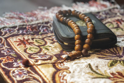 Close-up of pearl necklace