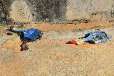 Low section of man lying on sand