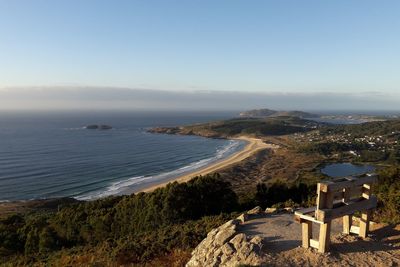 High angle view of sea against clear sky