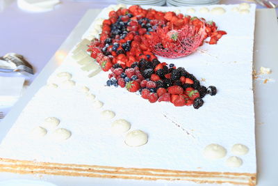 High angle view of fruits on table