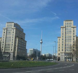 Modern buildings against clear sky