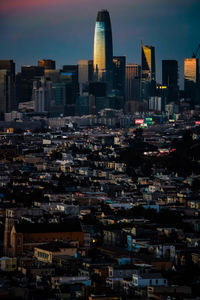 View of illuminated buildings in san francisco against sky