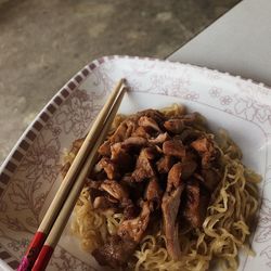 High angle view of food in bowl on table