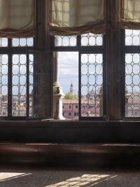 Building seen through glass window