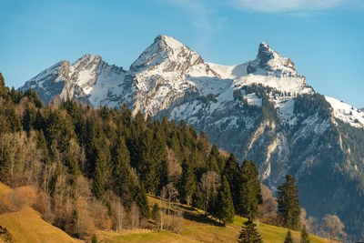 Einsiedeln area, canton schwyz, switzerland, february 20, 2023 fascinating alpine panorama view 