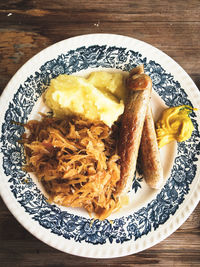 High angle view of breakfast served on table