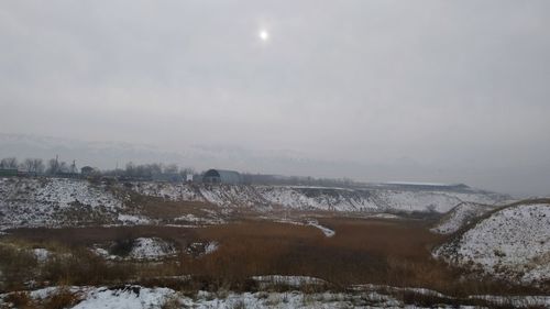 Scenic view of snowcapped landscape against sky