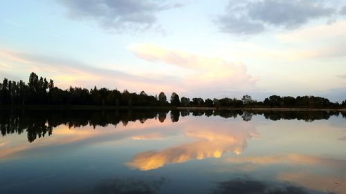 Scenic view of calm lake at sunset