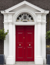 Closed door of house