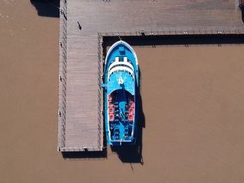 High angle view of sea against blue sky