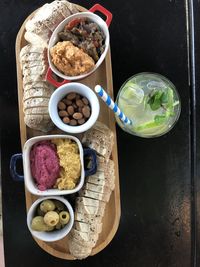 High angle view of food on table