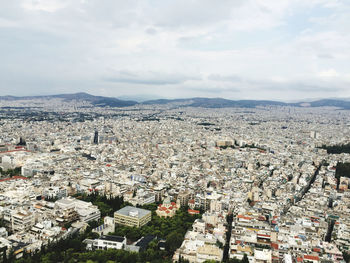 High angle shot of townscape against sky