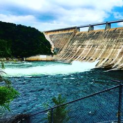 High angle view of dam against sky