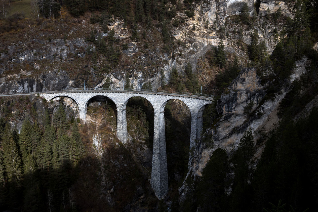 bridge, arch, architecture, arch bridge, built structure, nature, transportation, tree, no people, plant, water, aqueduct, viaduct, river, outdoors, environment, day, cave