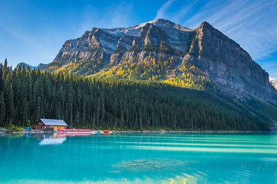 Scenic view of lake against blue sky