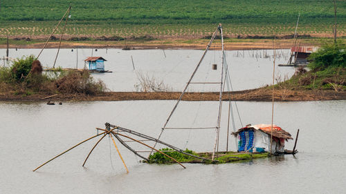 Fishing net on lake