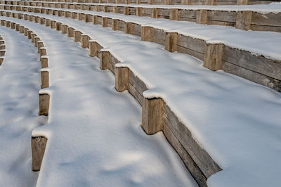 Snow covered bridge against sky
