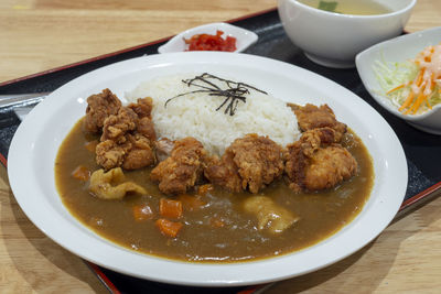 High angle view of meal served in plate