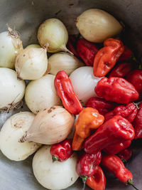 High angle view of fruits in container