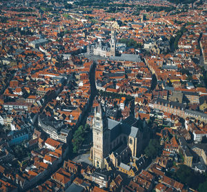 High angle view of buildings in city