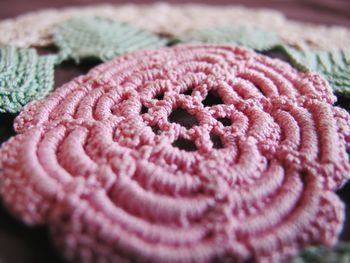 Close-up of crochet tablecloth