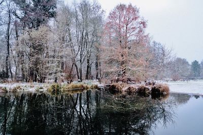 Scenic view of lake against sky during winter