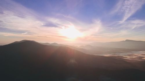 Scenic view of mountains against sky during sunset