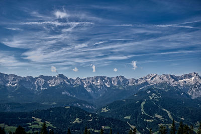 High angle view of mountain range against cloudy sky