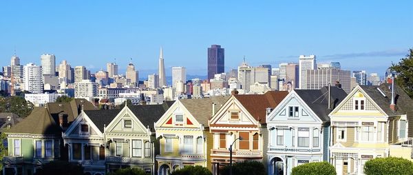 View of cityscape against clear sky