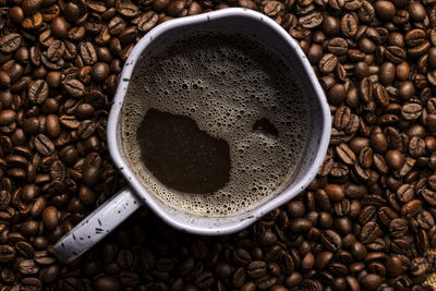 High angle view of roasted coffee beans