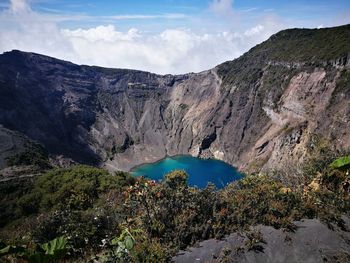 Panoramic view of volcanic landscape against sky