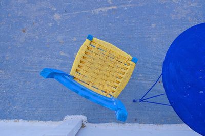 Close-up of wicker basket on beach