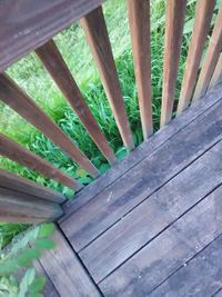 High angle view of wooden steps