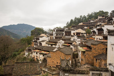 High angle view of townscape against sky