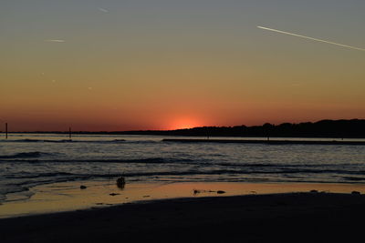 Scenic view of sea against sky at sunset