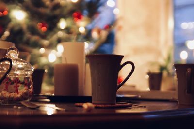 Close-up of coffee cup on table