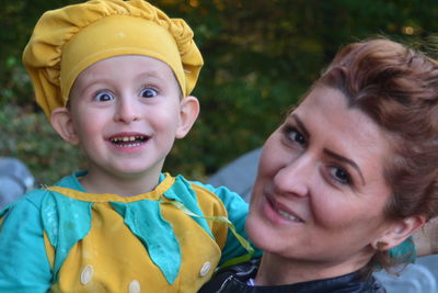 Portrait of smiling mother and son 