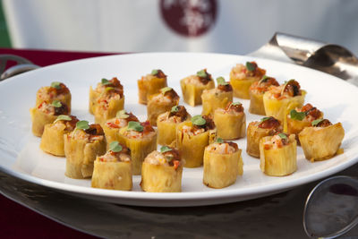 Close-up of served food in plate