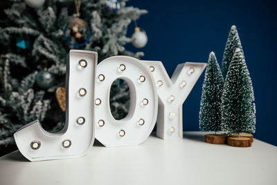 Close-up of christmas decoration on table