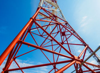 Low angle view of electricity pylon against sky