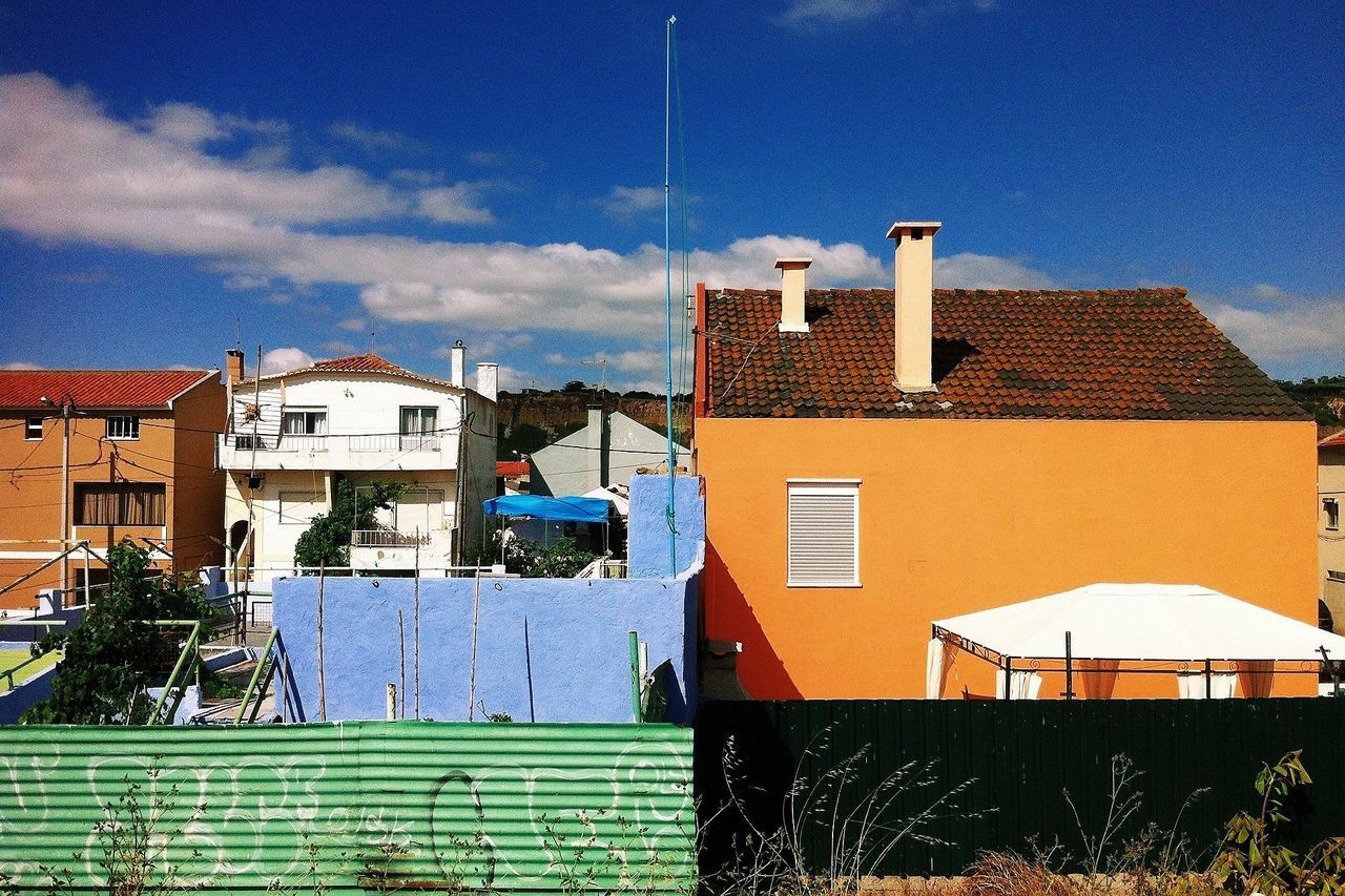 building exterior, architecture, built structure, house, residential structure, residential building, sky, blue, low angle view, building, roof, cloud, cloud - sky, day, outdoors, city, window, no people, tree, residential district