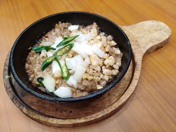 High angle view of food in bowl on table