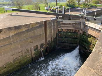 High angle view of dam by river