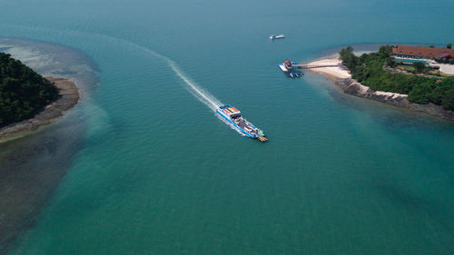 High angle view of ship on sea